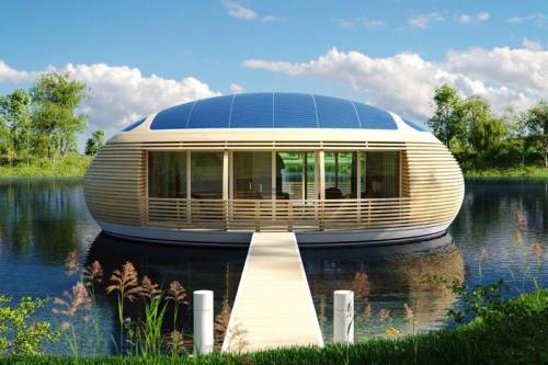 Vízen ringatózó ökoházikó - Az újrahasznosított anyagokból készült otthon energiaellátását napelemek biztosítják