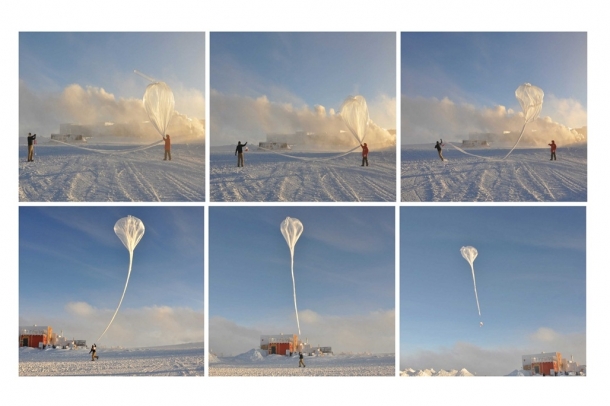 Ózonlyuk vizsgálata (USA kutató bázison). A ballonokat akár 20-25 kilométer magasságig is felengedik
Forrás: www.esrl.noaa.gov