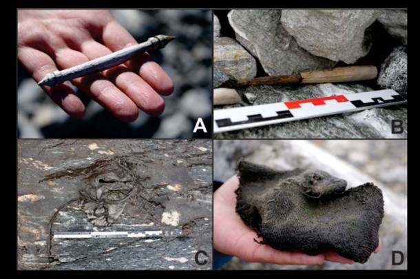 Viking használati eszközök: zabla, kés, kesztyű és cipő.
Forrás: www.cambridge.org
Szerző: J.H. Barrett &amp; Glacier Archaeology Program