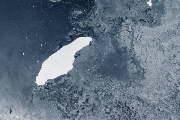 Műholdfelvétel az A-68A jéghegyről 2020 július 5-én
Forrás: commons.wikimedia.org